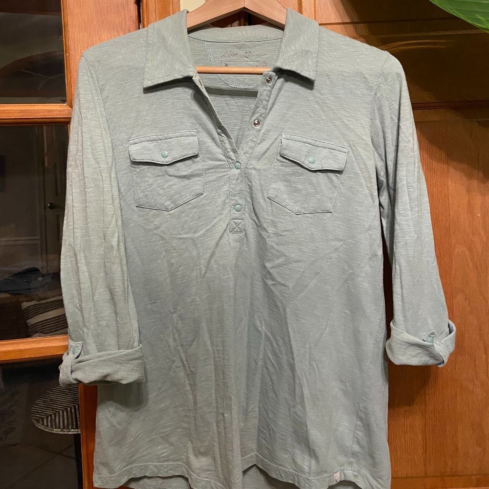 Eddie Bauer light green front pockets 100% cotton long sleeve t-shirt, size S - Picture 2 of 5
